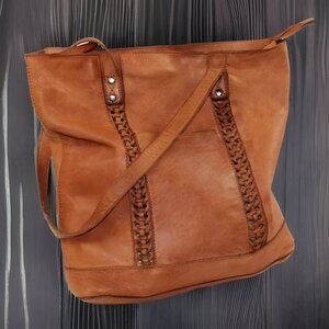 Vilenca Holland Anthropologie Cognac Braided Accent Shoulder Tote